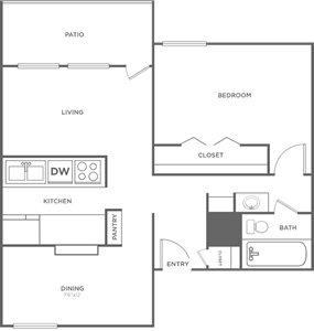A1 - One Bedroom / One Bath floor plan