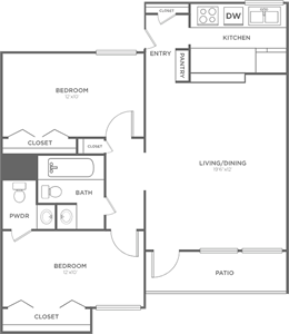 B2 - Two Bedroom / 1.5 Bath floor plan